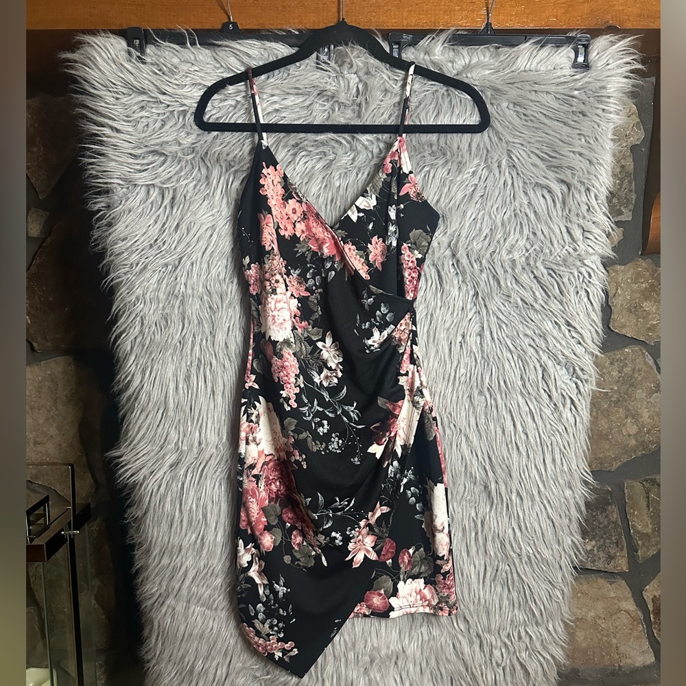 Windsor Black and Pink Asymmetrical Slip Dress